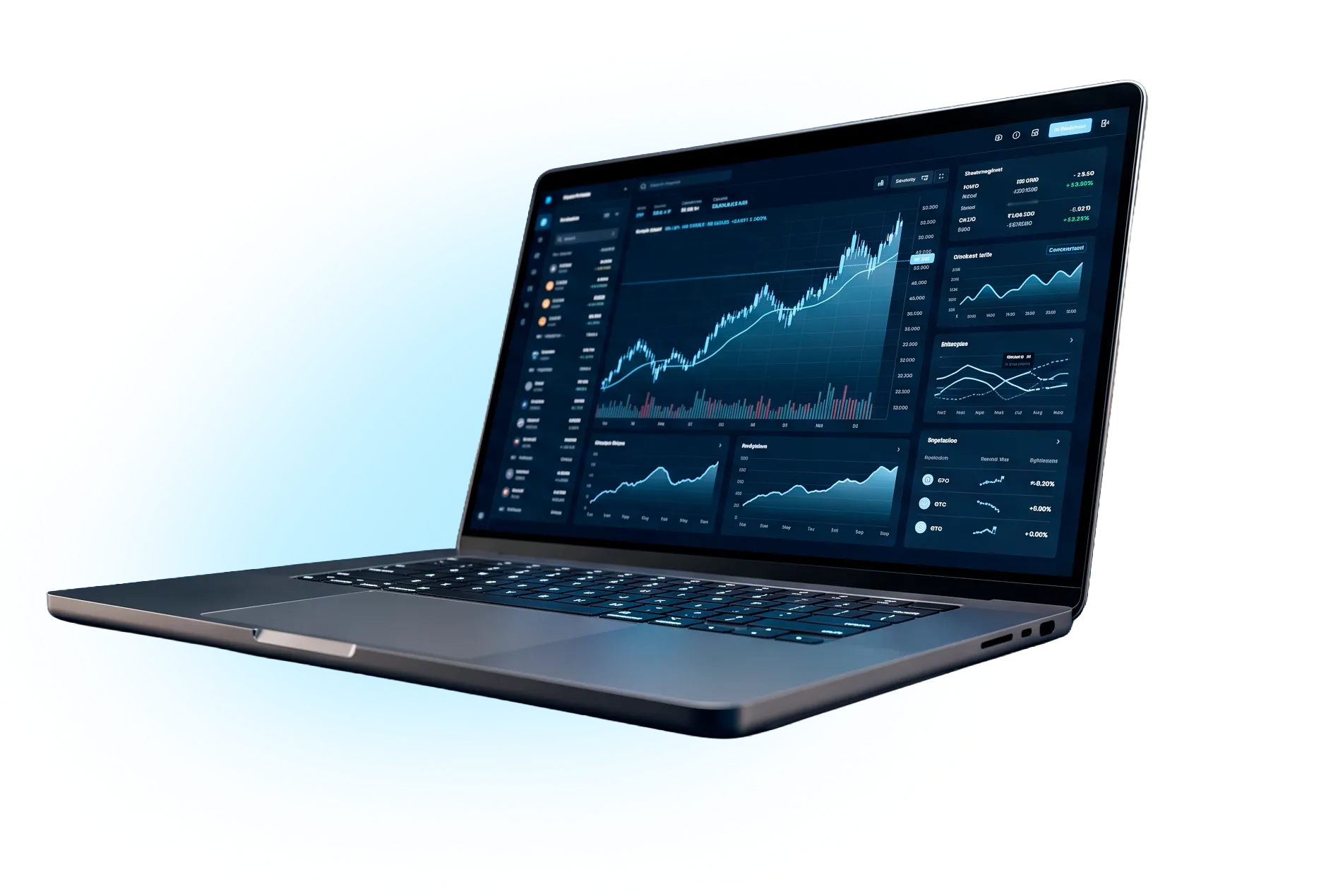 Tableau de bord de trading avec IA de Stackinsat Avis affiché sur un ordinateur portable